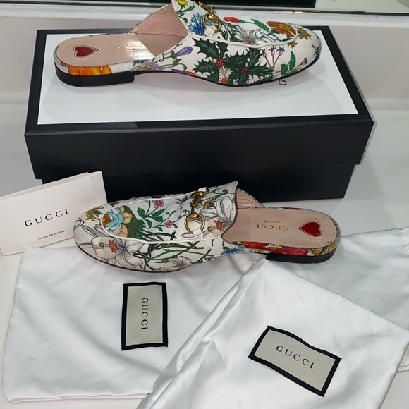 Gucci Princetown White Floral Canvas Loafers sandals EU 38 - Picture 11 of 16